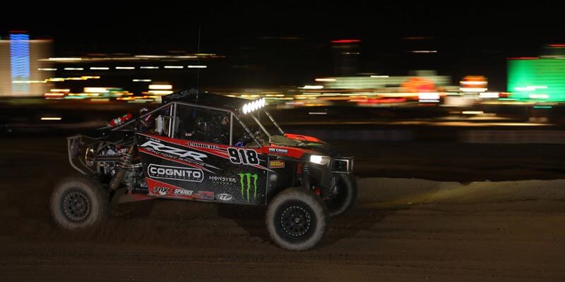 The No. 918 Cognito Motorsports / Polaris RZR Turbo of Justin Lambert, wearing 32-inch ITP Ultra Cross R Spec tires, captured second in the UTV Turbo ranks at the BITD Laughlin Desert Challenge event. (By Harlen Foley)